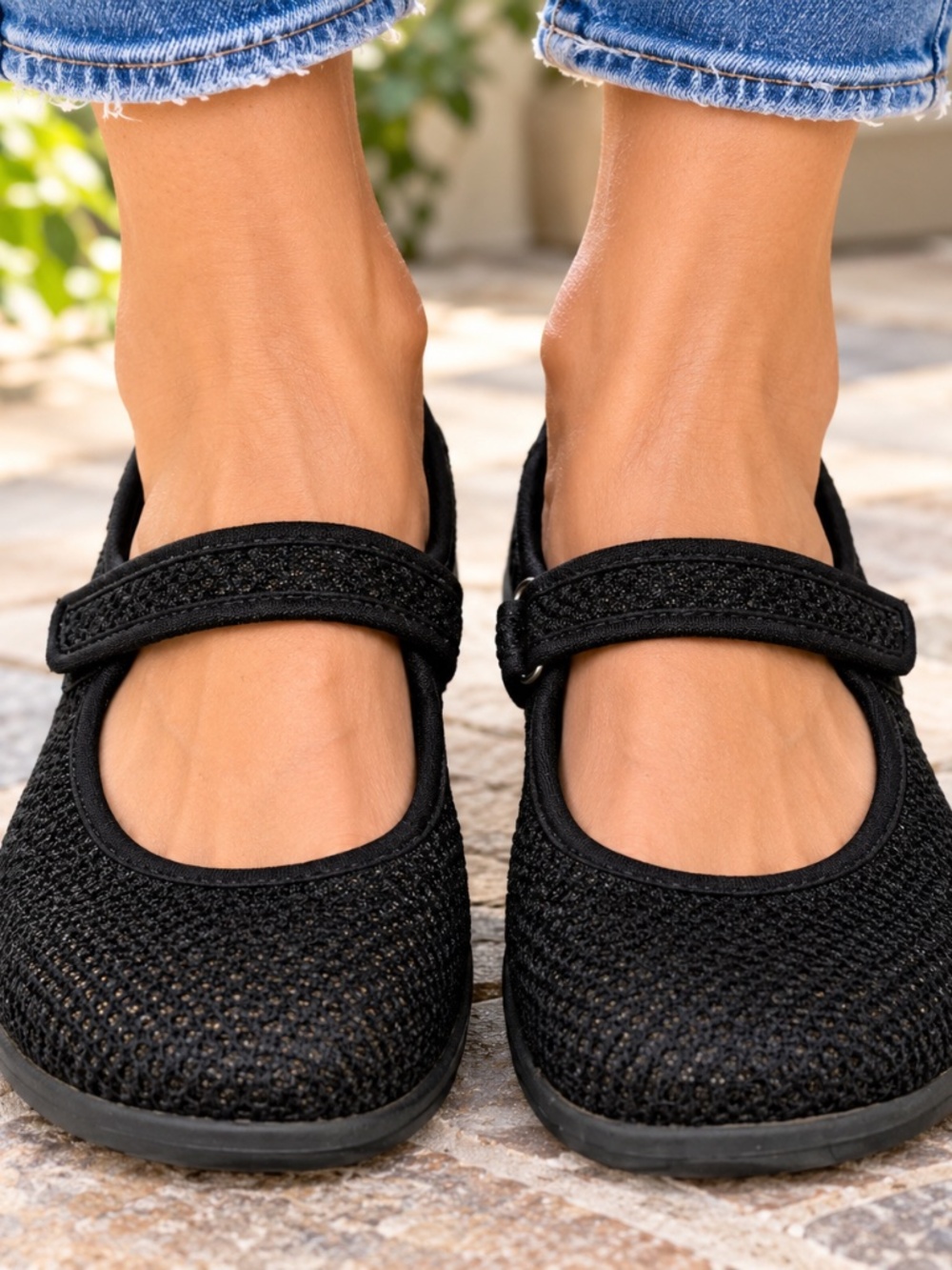 Faded Glory Black Mesh Mary Jane Walking Flats Shoes Women’s Size 7
